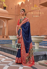 TRIRATH Pure Patola Mercerized Sigma Silk Saree (11 Pcs Set) with Gold Print & Designer Blouse
