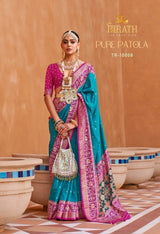 TRIRATH Pure Patola Mercerized Sigma Silk Saree (11 Pcs Set) with Gold Print & Designer Blouse