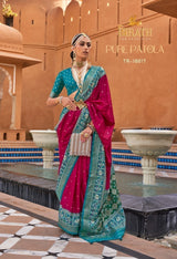 TRIRATH Pure Patola Mercerized Sigma Silk Saree (11 Pcs Set) with Gold Print & Designer Blouse