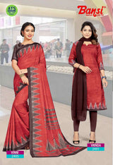 Bansi Uniform Vinni Crackle Fabric Uniform Saree & Vrinda Crackle Uniform Dress Material With Dupatta – School & Staff Uniform Set -Wholesale by M.R. Saree Emporium