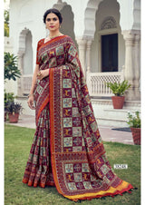 Vallabhi Bamboo Digital Print Saree 6 Pcs Set