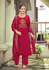 Woodee Nikhaar Rayon Straight Cut Kurti Palazzo Dupatta Set - 6 PCS Set
