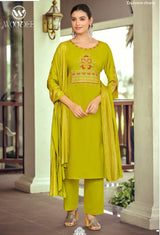 Woodee Nikhaar Rayon Straight Cut Kurti Palazzo Dupatta Set - 6 PCS Set