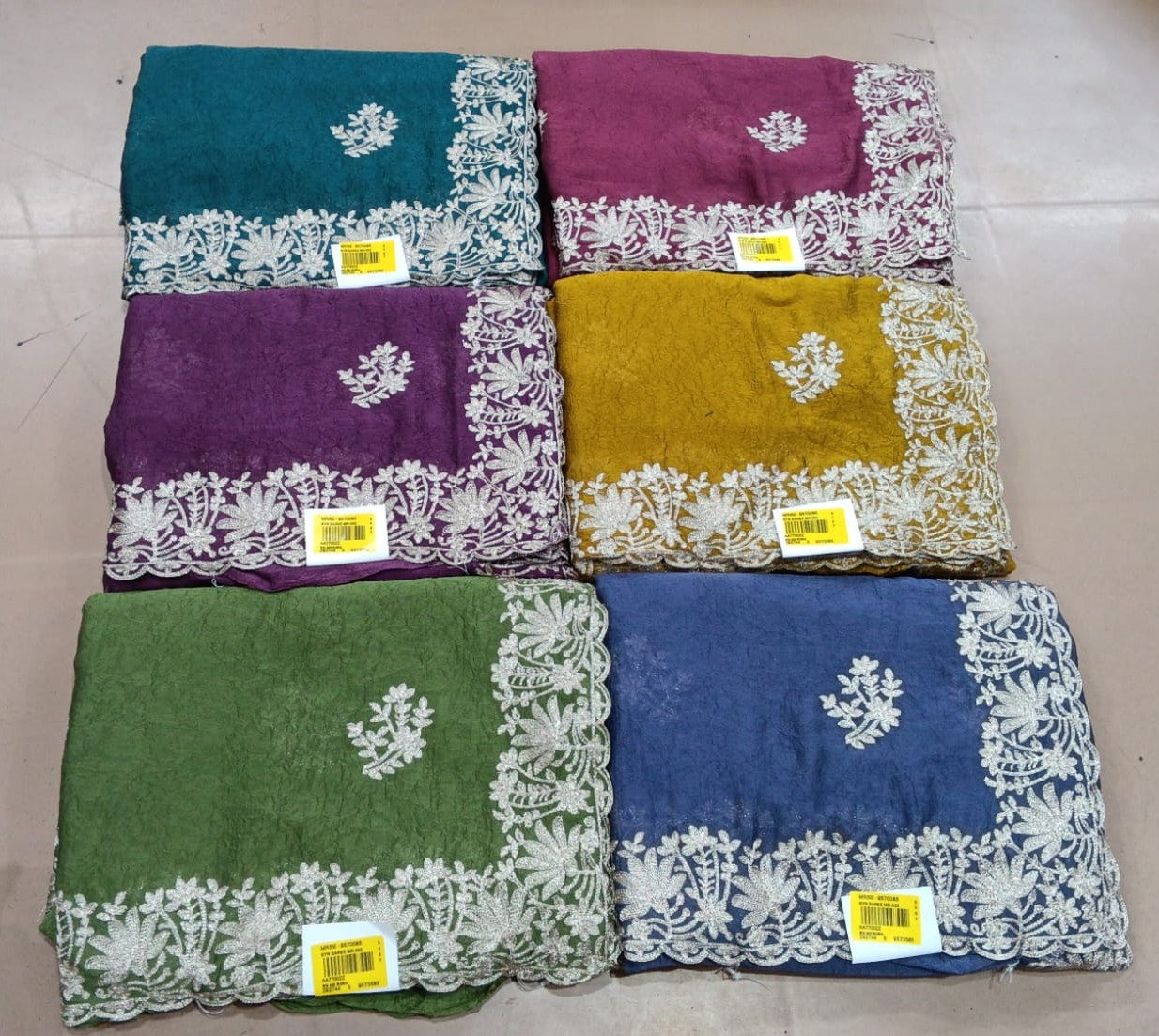 Elegant White Embroidery Saree – Heavy Floral Border & Soft Crush Fabric - M.R. Saree Emporium