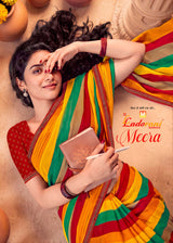 Ladorani Meera Multicolor Striped Saree with Designer Border - 8 Pcs Set