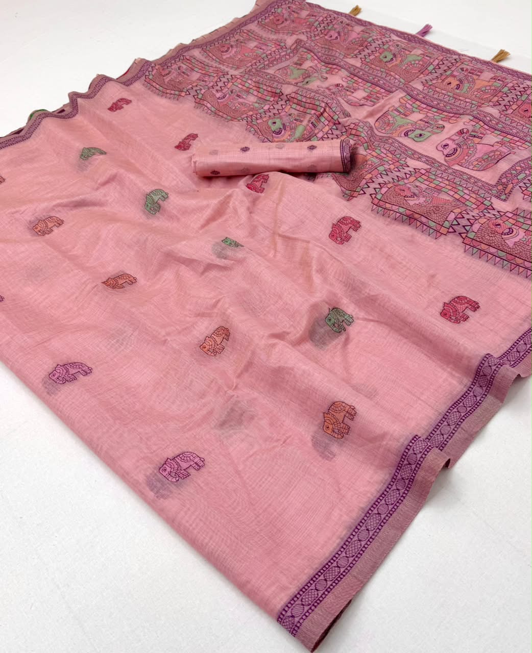 RajYog RajMata Tapti Cotton Saree with Fancy Jamdani Weaving 6 pcs set - M.R. Saree Emporium