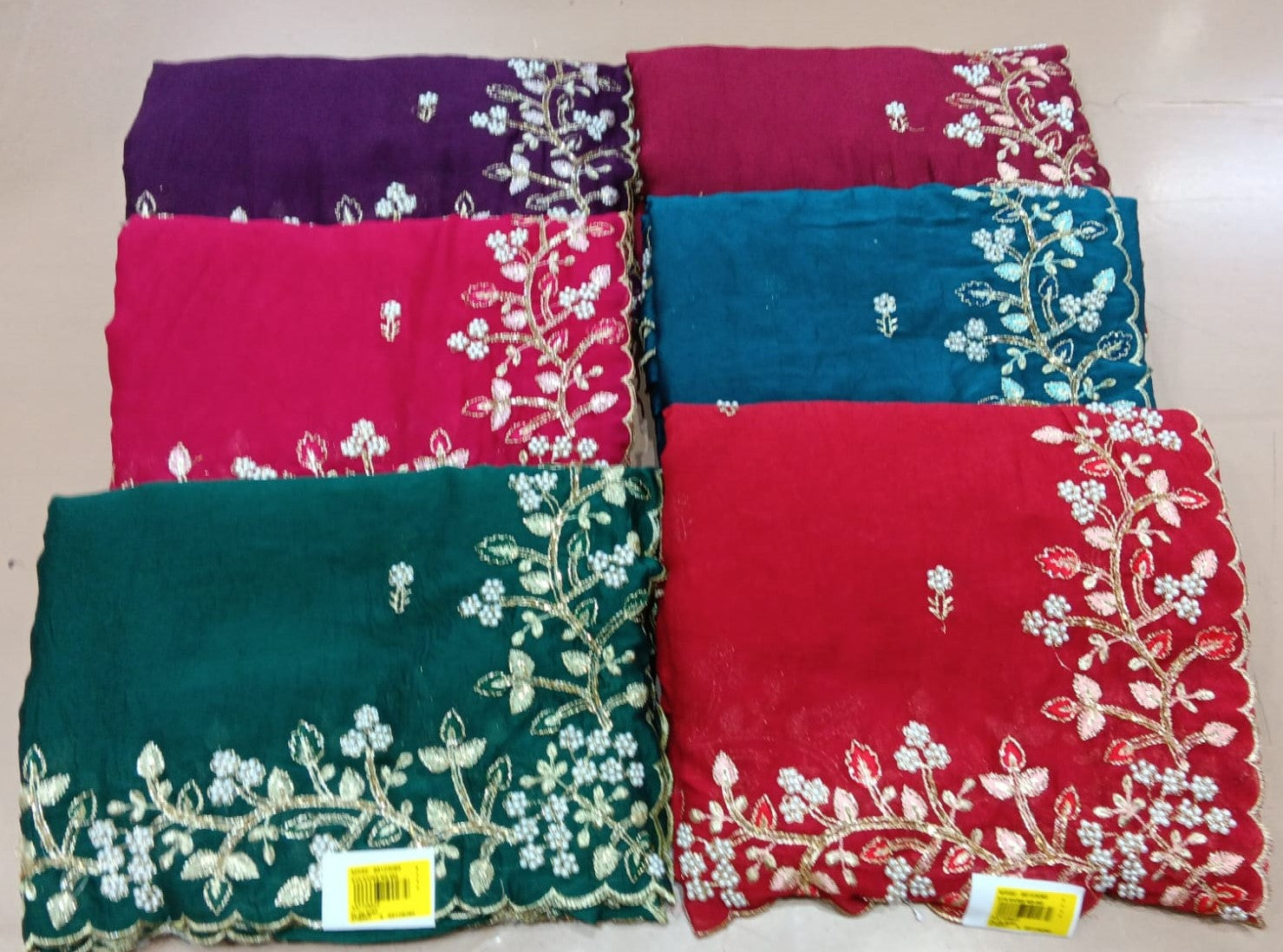 Fancy Embroidered Saree with Floral Border – 6 Pcs Set -M.R. Saree Emporium