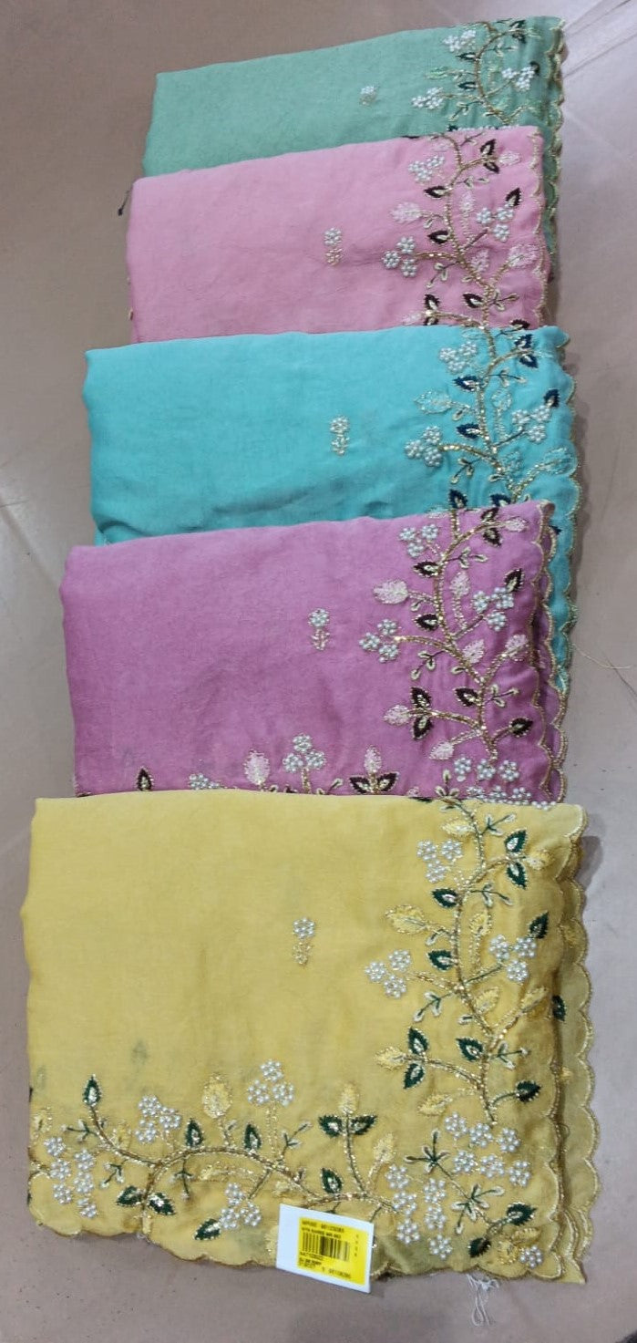 Fancy Embroidered Saree With Floral Border – 5 Pcs Set-M.R. Saree Emporium