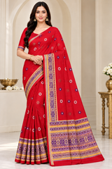 Cotton Traditional Printed Saree with Designer Woven Border - 15 Pcs Set.