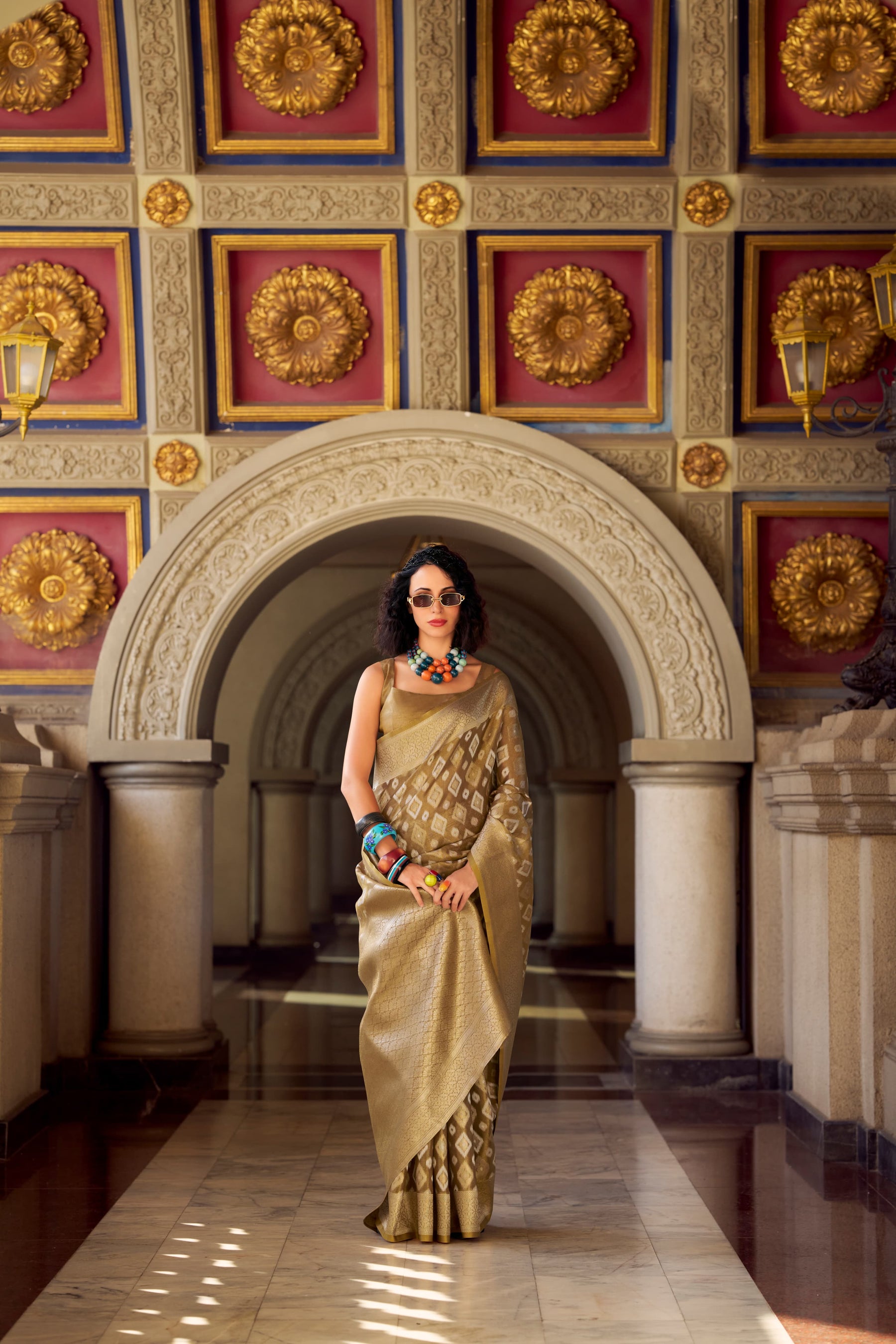 RajPath Fabrics Goldmine Tissue Silk Designer Saree - 6 Pcs Wholesale Set