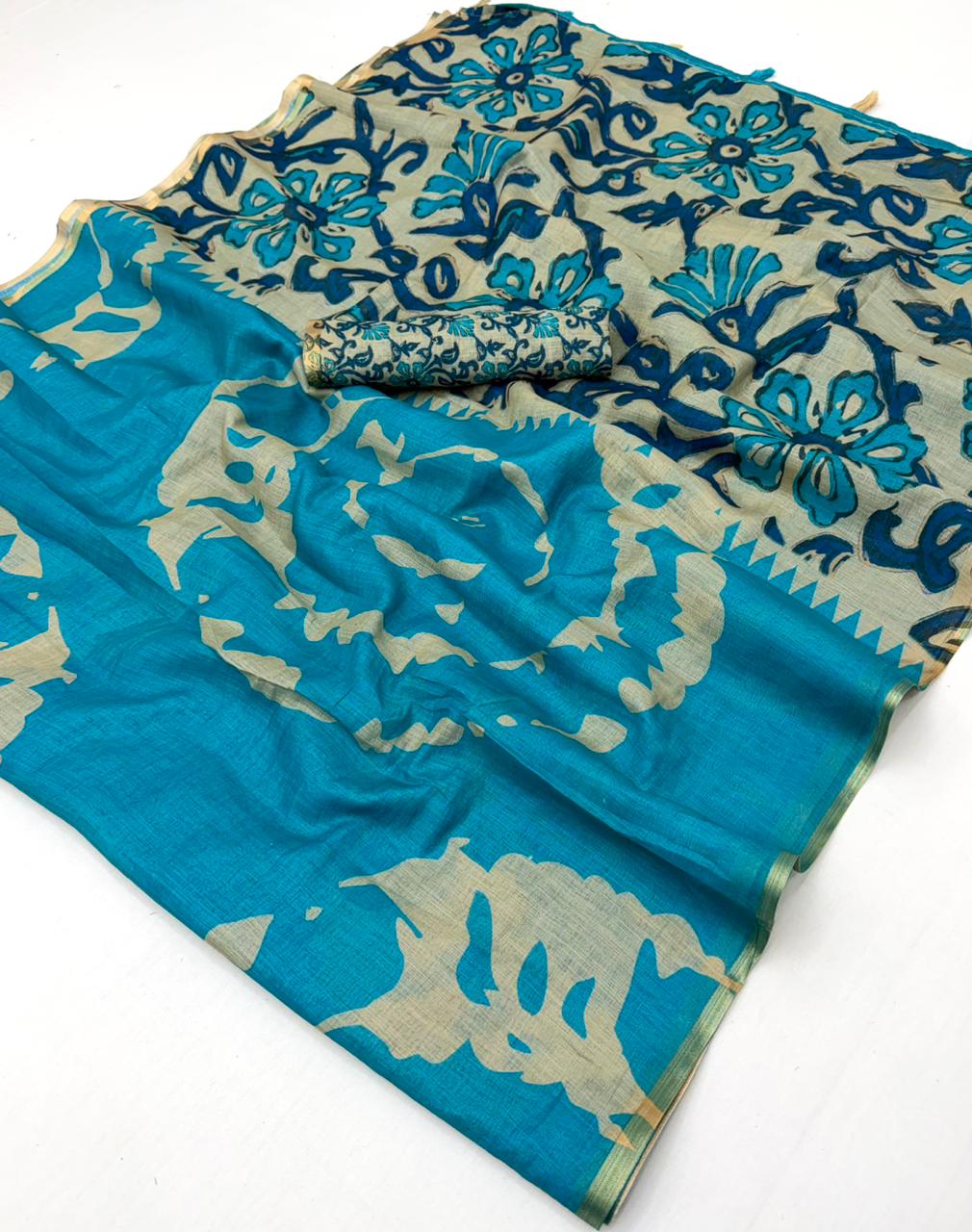 Lisha Soft Cotton Linen Saree with Zari Border & Fancy Tassels – 12 Pcs Set-M.R. Saree Emporium