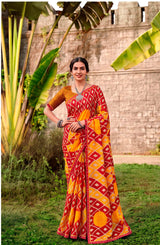 Saanjh Traditional Printed Saree with Designer Zari Border & Elegant Pallu