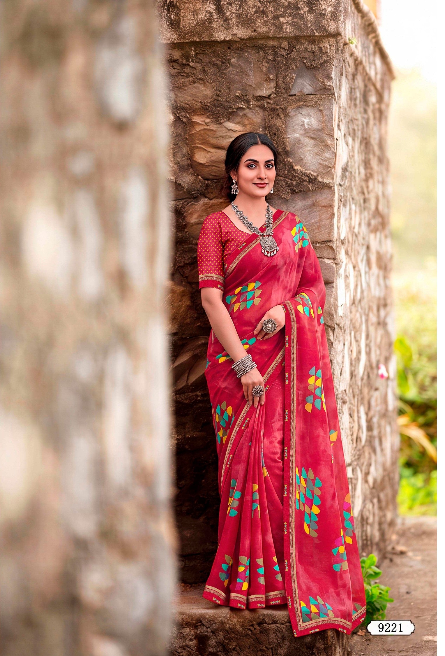 Saanjh Traditional Printed Saree with Designer Zari Border & Elegant Pallu