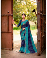 Saanjh Traditional Printed Saree with Designer Zari Border & Elegant Pallu