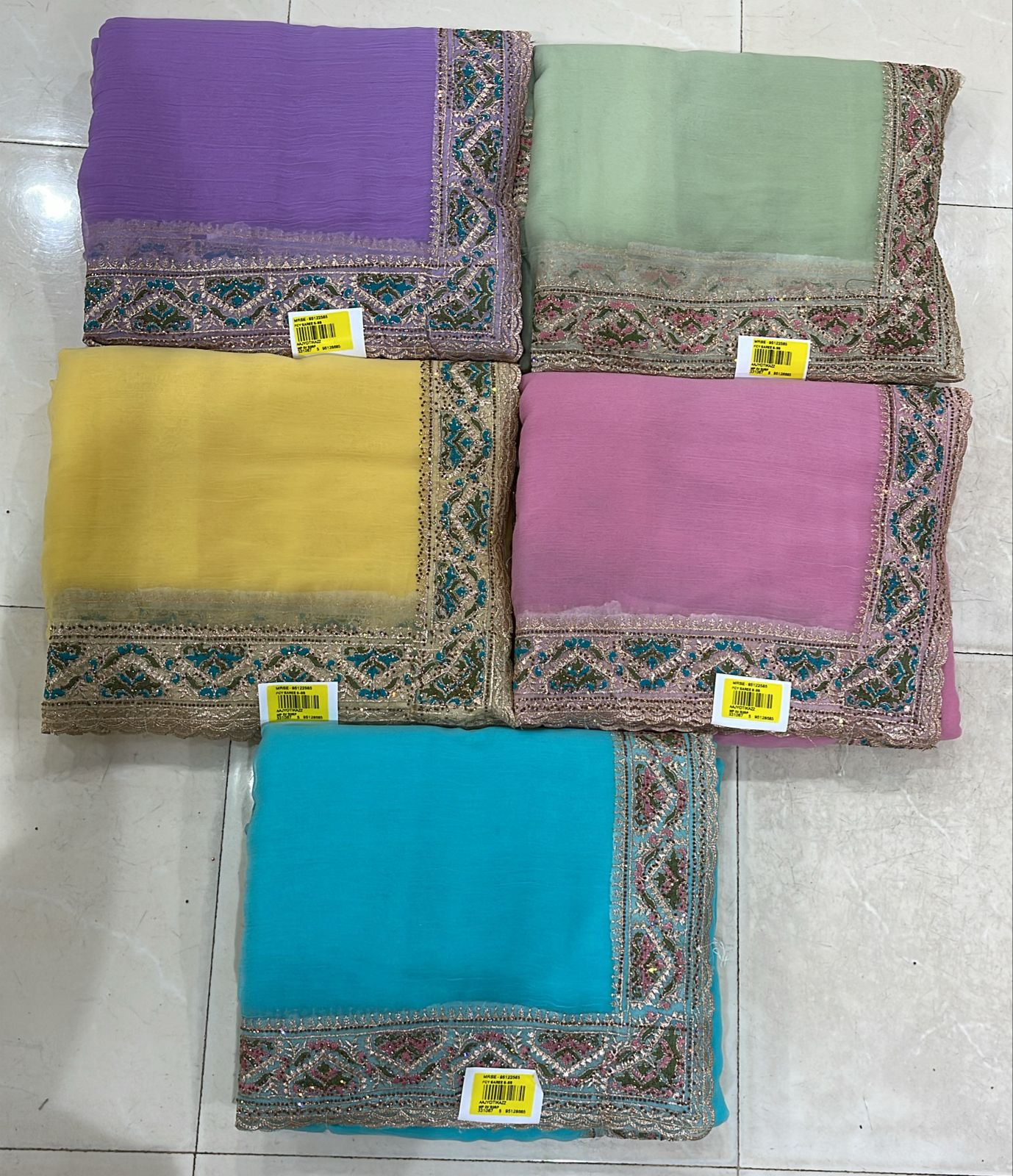 Pastel Chiffon Saree Set with Designer Embroidered Border (5 Colors) Lightweight Party Wear - M.R. Saree Emporium