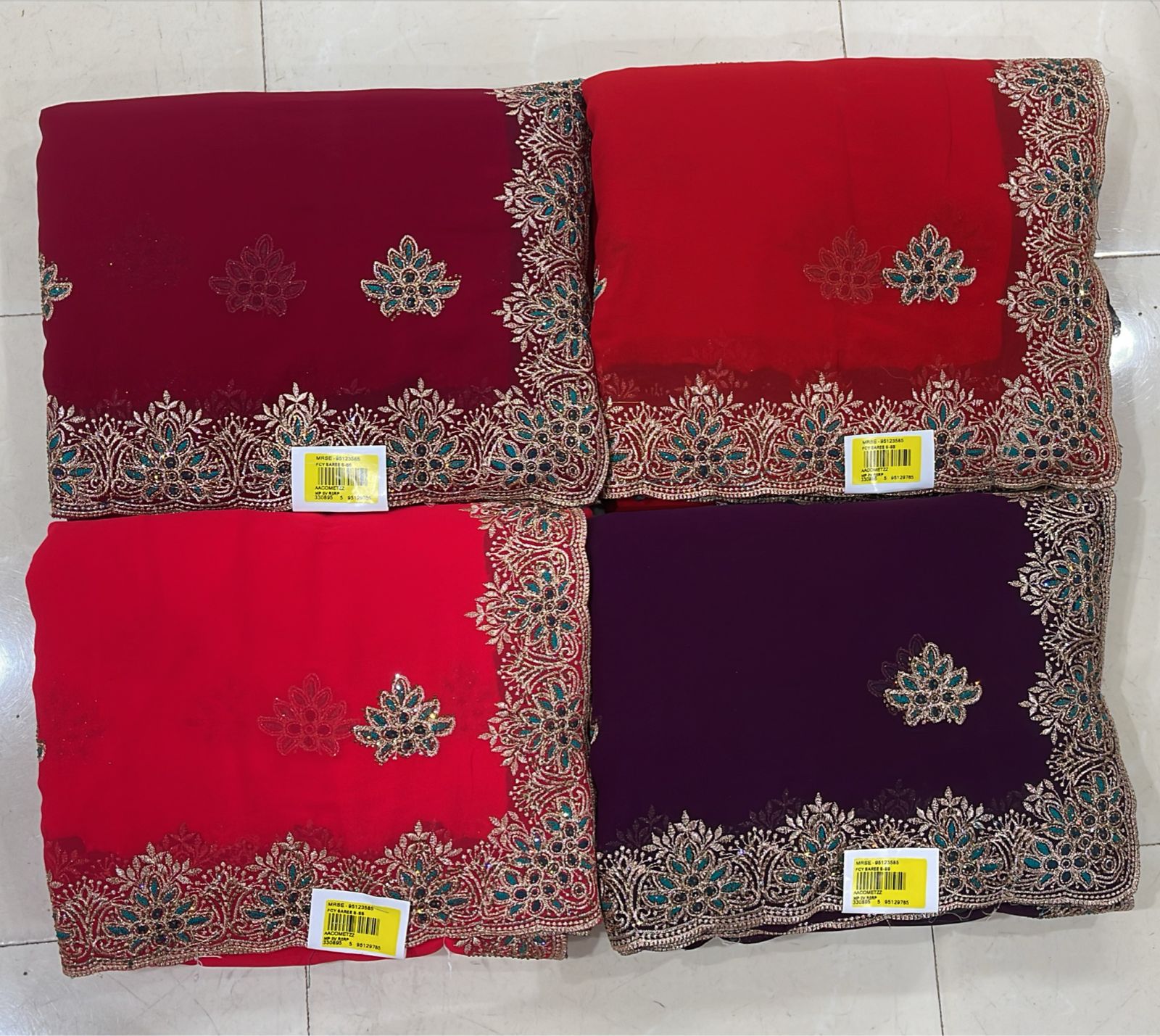 Heavy Embroidered Georgette Saree Set with Designer Border (4 Colors) Wedding & Party Wear - M.R. Saree Emporium