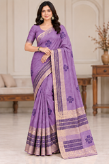 Cotton Pink Printed Saree with Contrast Border and Designer Pallu-15 Pcs Set.