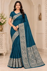 Cotton Green Traditional Jacquard Border Saree - 15 Pcs Set.