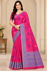 Cotton Green Woven Border Designer Saree - 14 Pcs Set