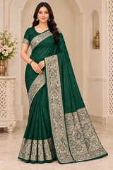 Cotton Green Traditional Jacquard Border Saree - 15 Pcs Set.