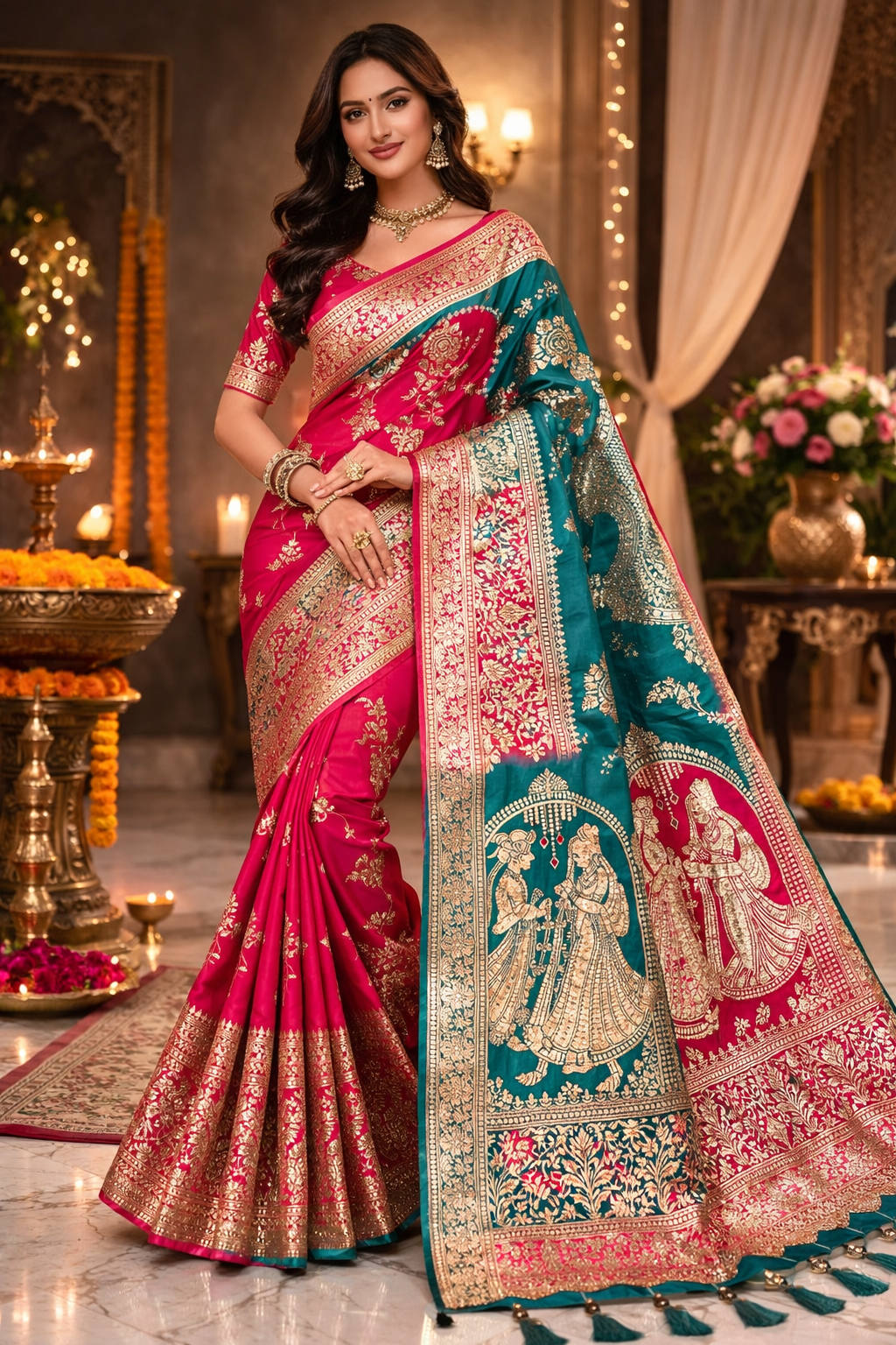 Silk Festival Royal Couple Banarasi Silk Saree Set (4 Pcs) – Heavy Zari Wedding Collection -M.R. Saree Emporium