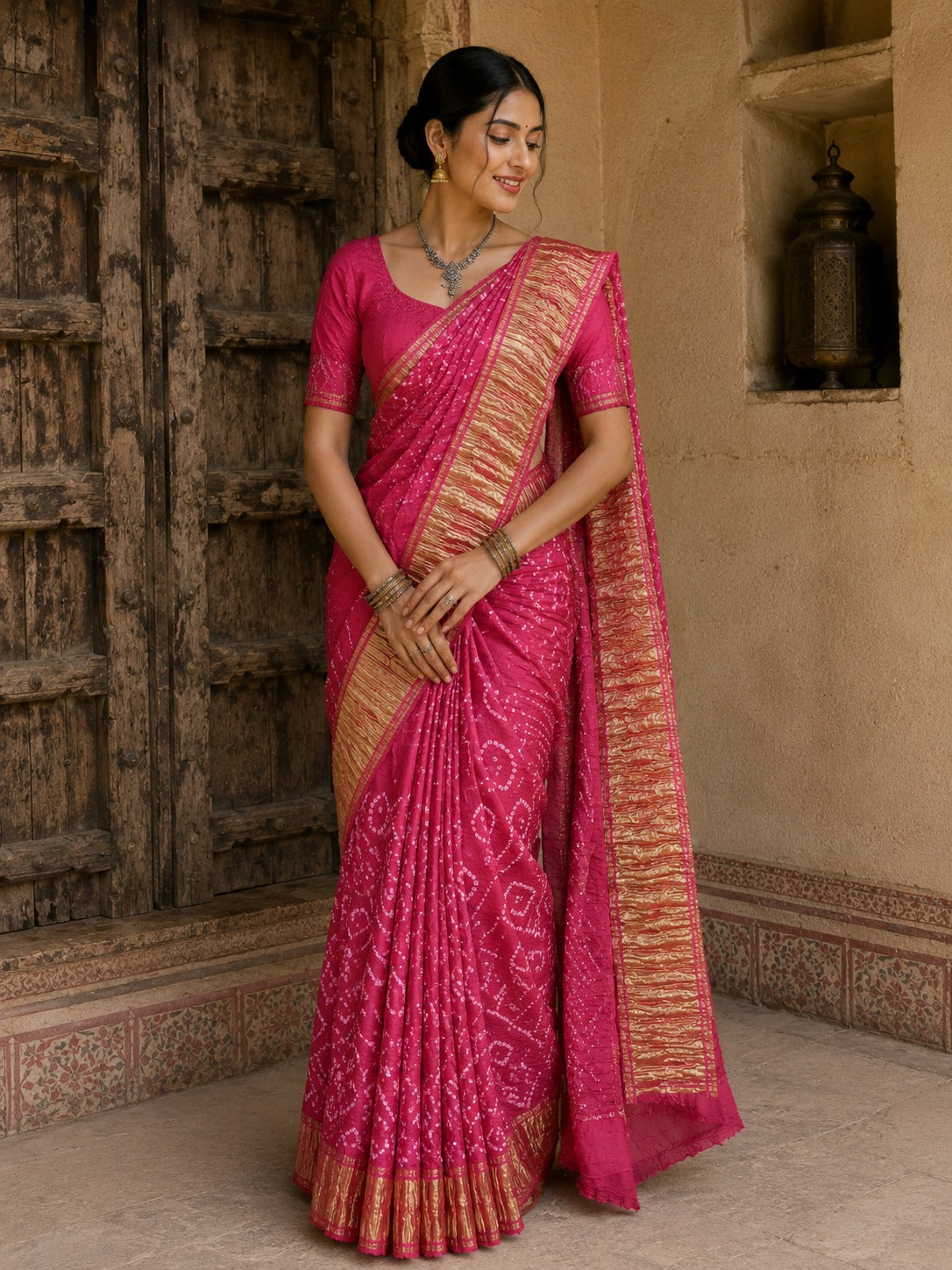 Bandhani Gajji Silk Saree With Rich Pallu & Traditional Print - Premium Ethnic Wear - M.R. Saree Emporium
