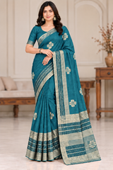 Cotton Pink Printed Saree with Contrast Border and Designer Pallu-15 Pcs Set.