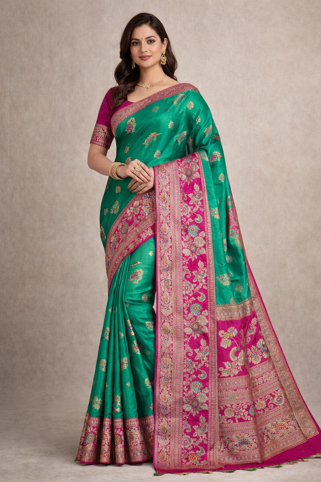 Silk Magic Premium Silk Saree Set (4 Pcs) – Heavy Zari Border Wedding Collection-M.R. Saree Emporium