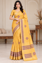 Cotton Pink Printed Saree with Contrast Border and Designer Pallu-15 Pcs Set.