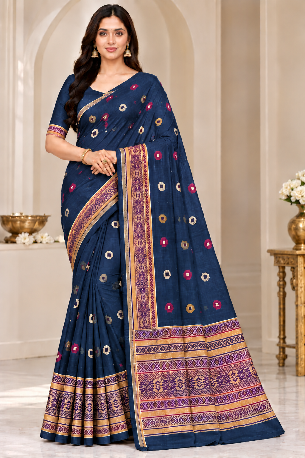 Cotton Traditional Printed Saree with Designer Woven Border - 15 Pcs Set.