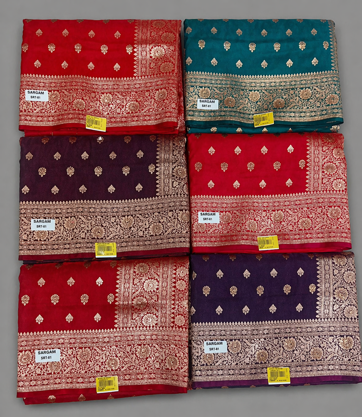 Banarasi Silk Saree Set of 6 with Zari Butti & Heavy Floral Border – Wedding Collection - M.R. Saree Emporium