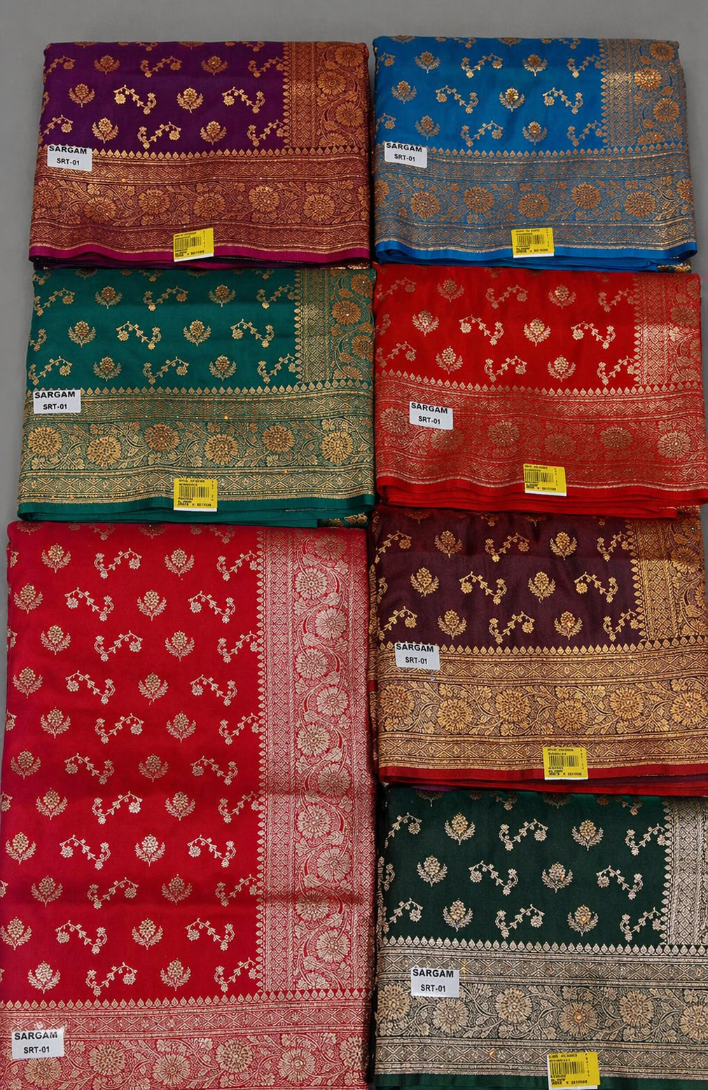 Banarasi Silk Saree Set of 6 with Floral Butti & Heavy Zari Border – Wedding & Festive Collection - M.R. Saree Emporium