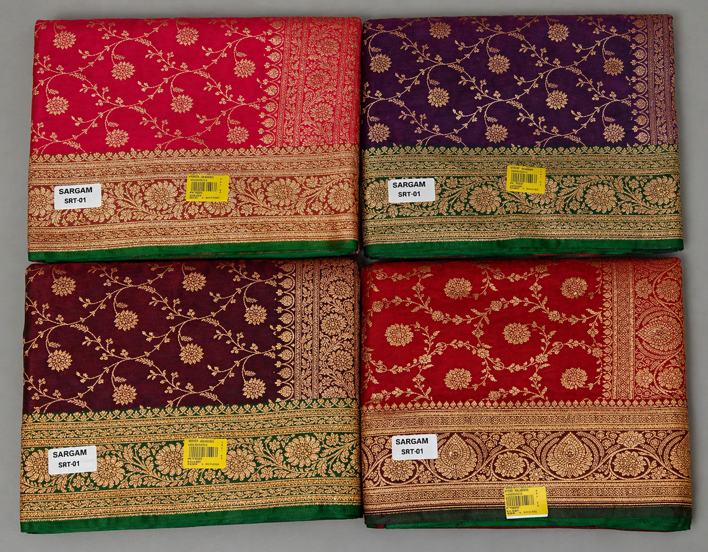 Banarasi Silk Saree Set of 4 with Floral Jaal Design & Rich Zari Border – Premium Wedding Collection - M.R. Saree Emporium