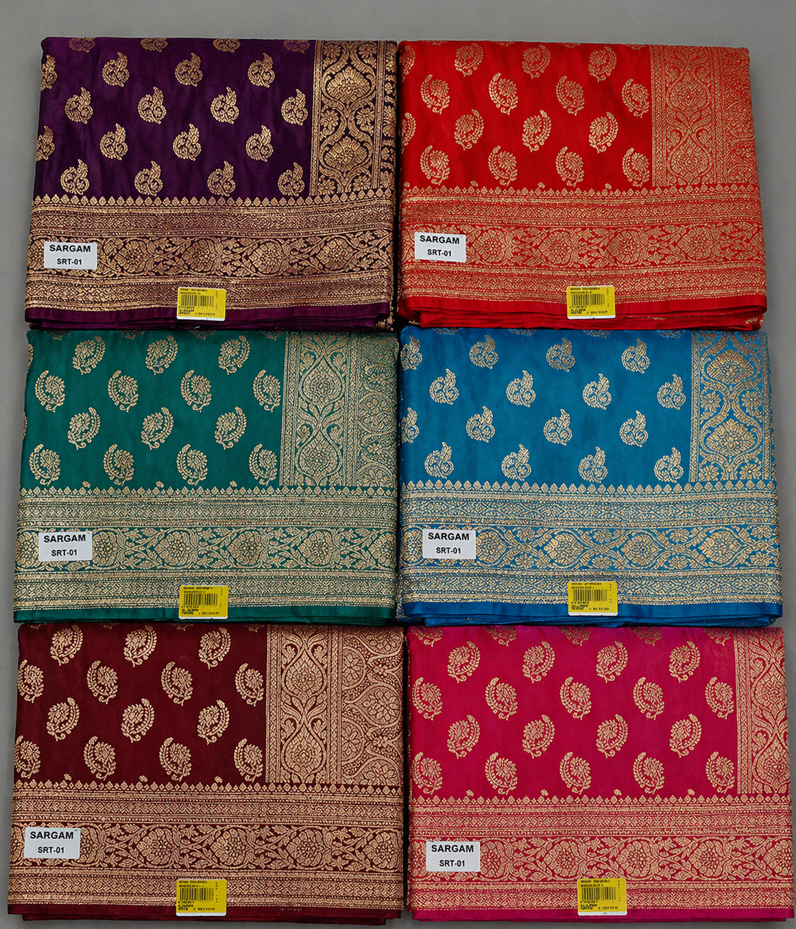 Banarasi Silk Saree Set of 6 with Paisley Butti & Heavy Zari Border – Premium Wedding Collection - M.R. Saree Emporium