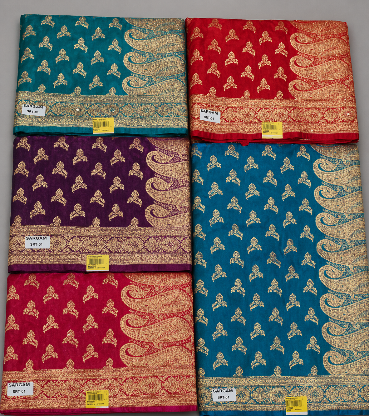 Premium Banarasi Silk Saree Set of 6 with Paisley Pallu & Zari Butti - Luxury Wedding Collection - M.R. Saree Emporium