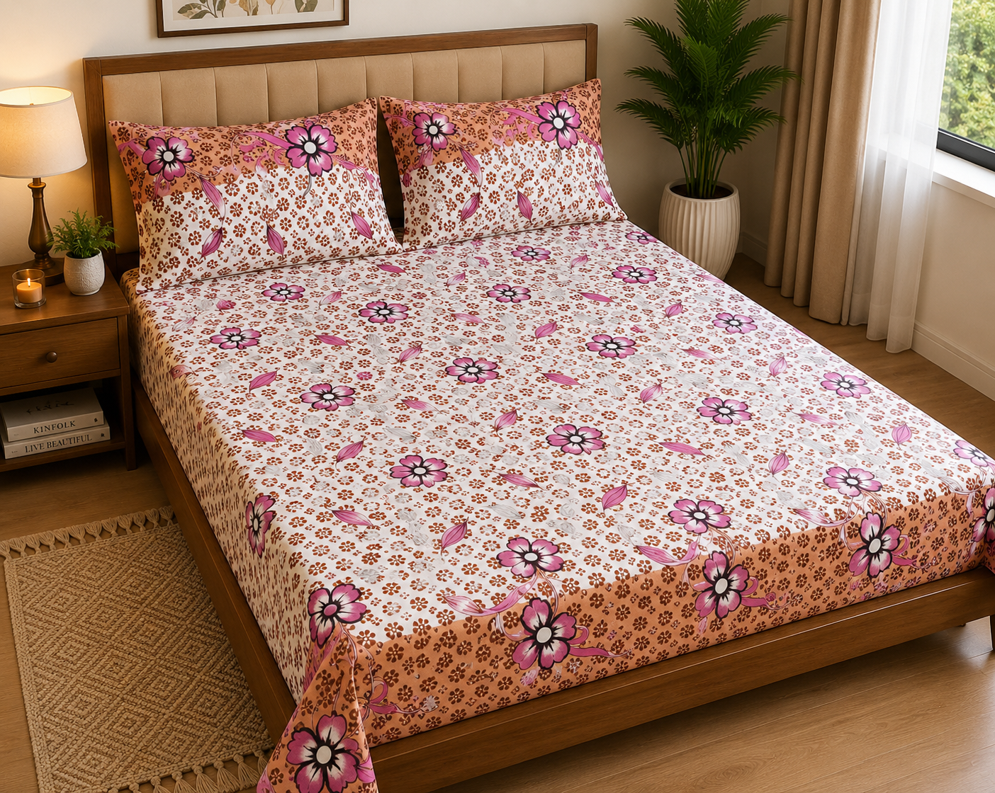 Single Size Printed Bedsheet with 2 Pillow Covers - M.R. Saree Emporium