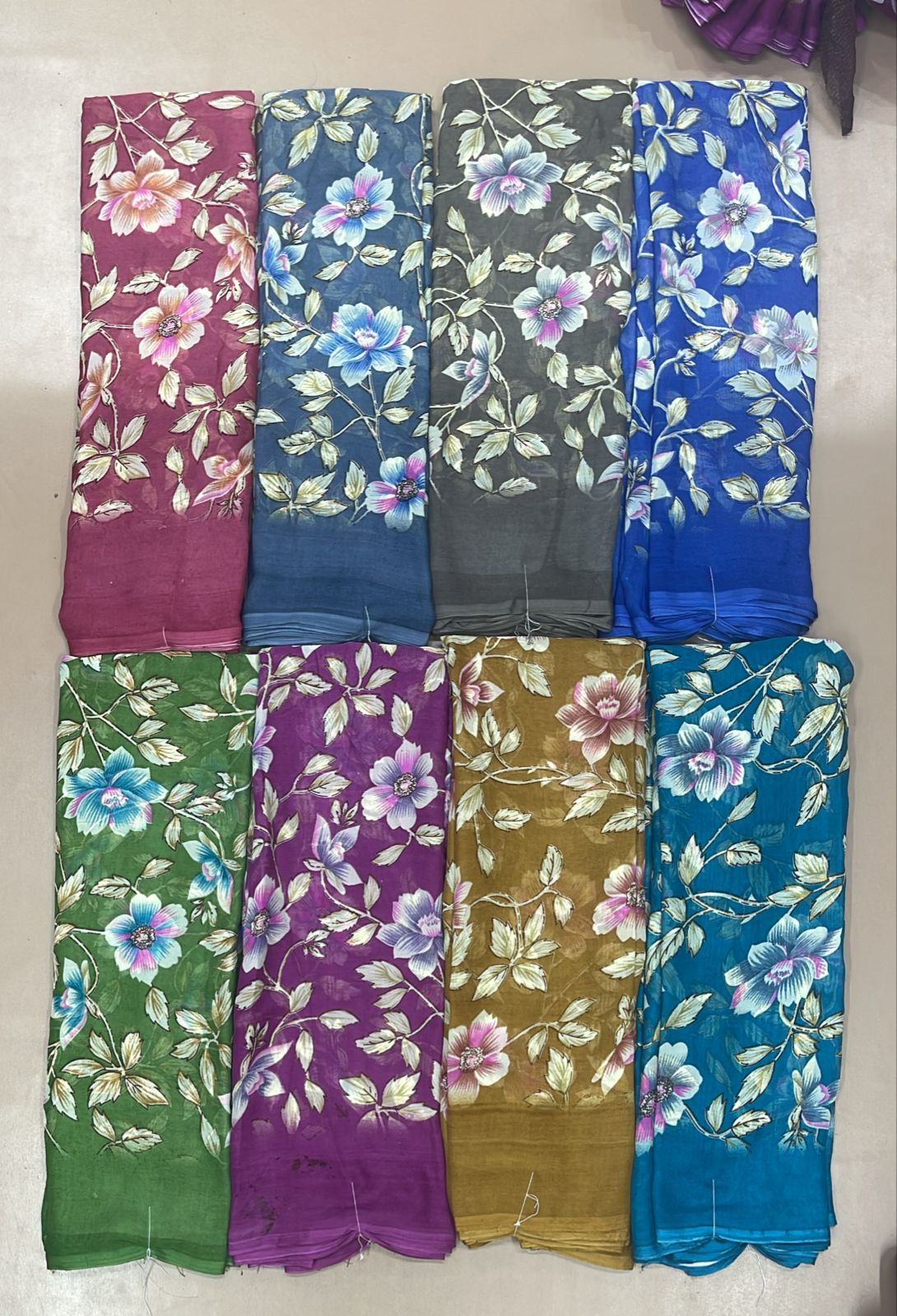 Ekstree Renial Fancy Print Saree 8 Pcs Set with Floral Designs – Budget Collection-M.R. Saree Emporium