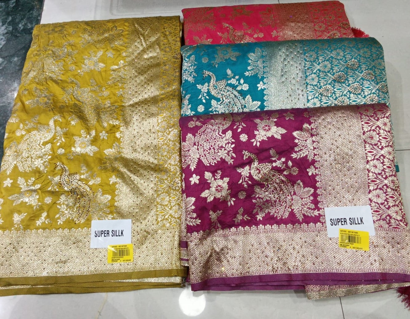Super Silk Peacock Weaving Saree Set of 4 with Heavy Zari Border – Festive Collection by M.R. Saree Emporium