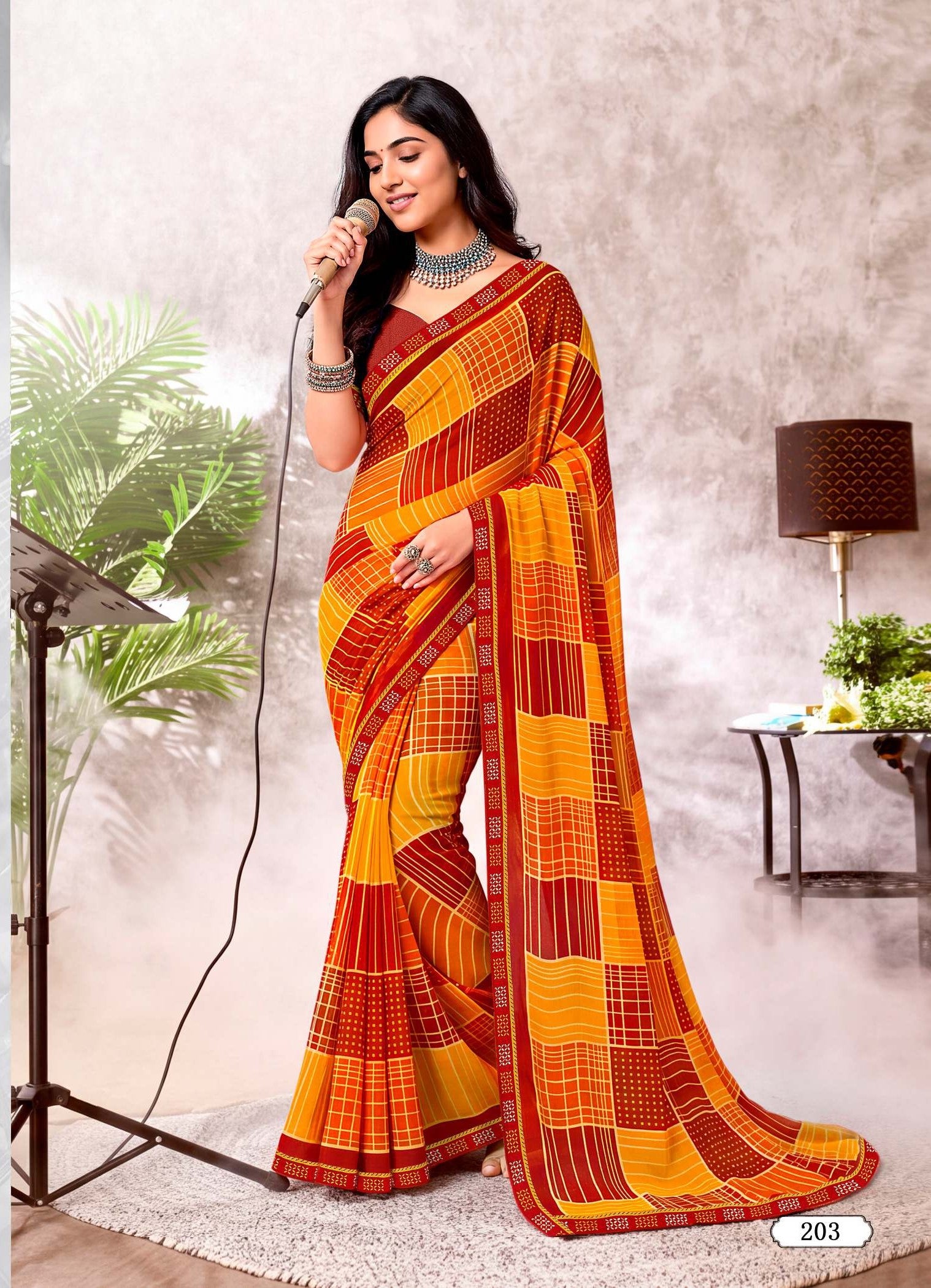 Ladorani Jugni Designer Saree with Contrast Border - 8 Pcs Set