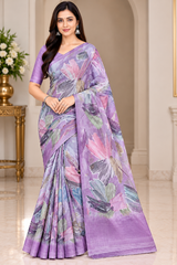 Weightless Abstract Floral Printed Saree-4 Pcs Set.