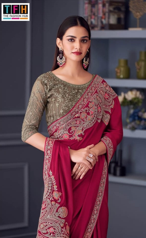 Silver Screen Edition Hits – Florence Sartin Saree with Banglori Silk Blouse (5 Pcs Set) – M.R. Saree Emporium