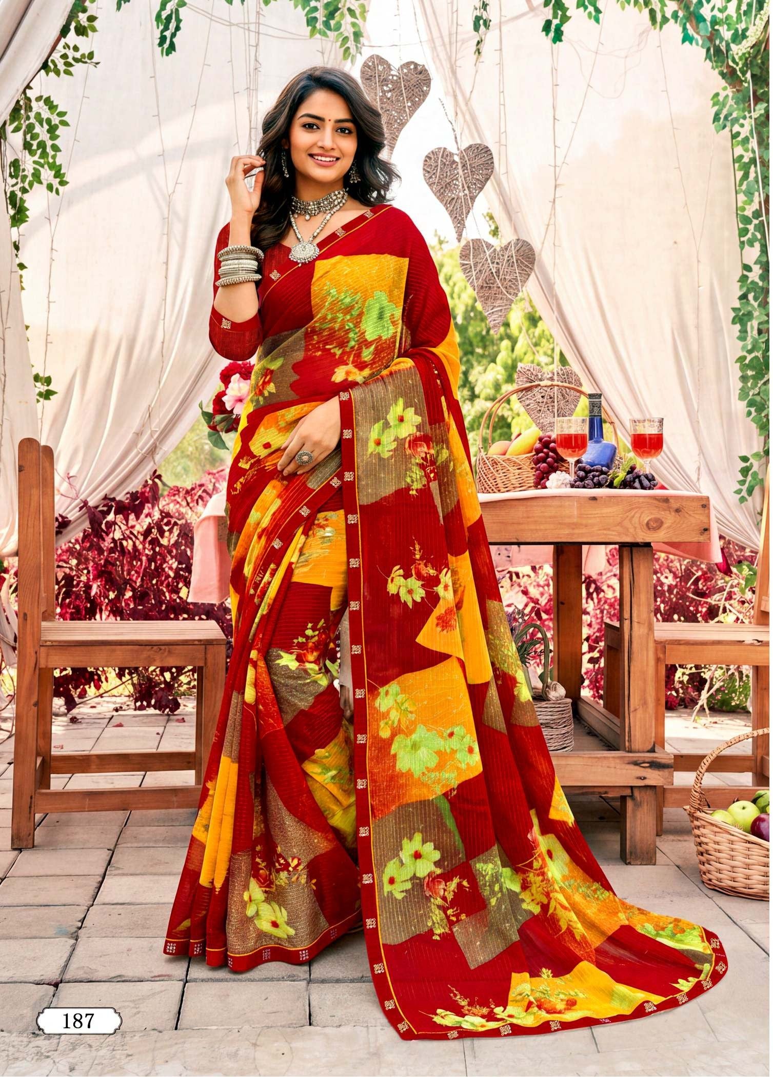 Ladorani Tulsi Printed Saree with Designer Border 8 pcs set