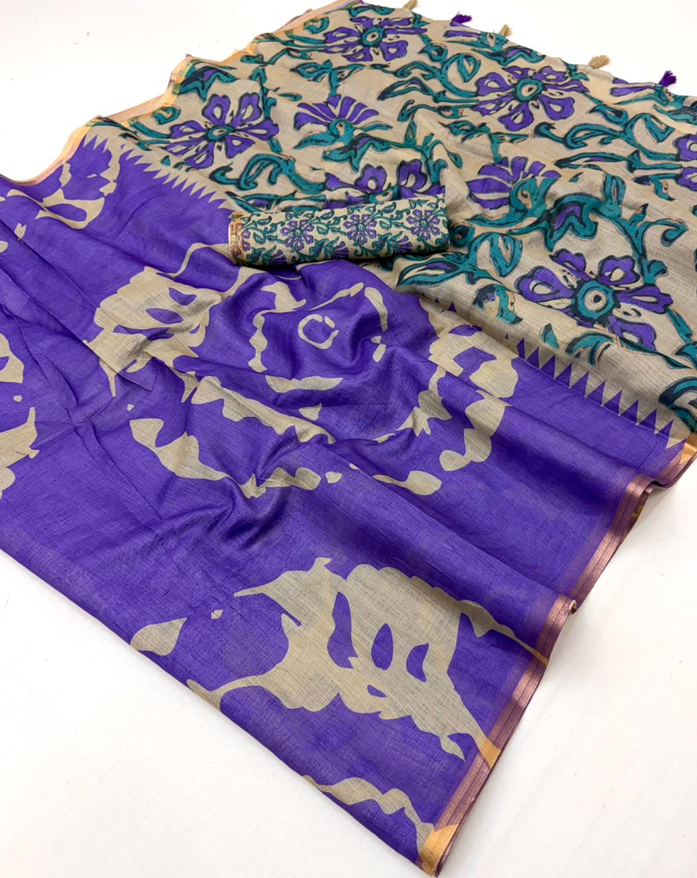 Lisha Soft Cotton Linen Saree with Zari Border & Fancy Tassels – 12 Pcs Set-M.R. Saree Emporium