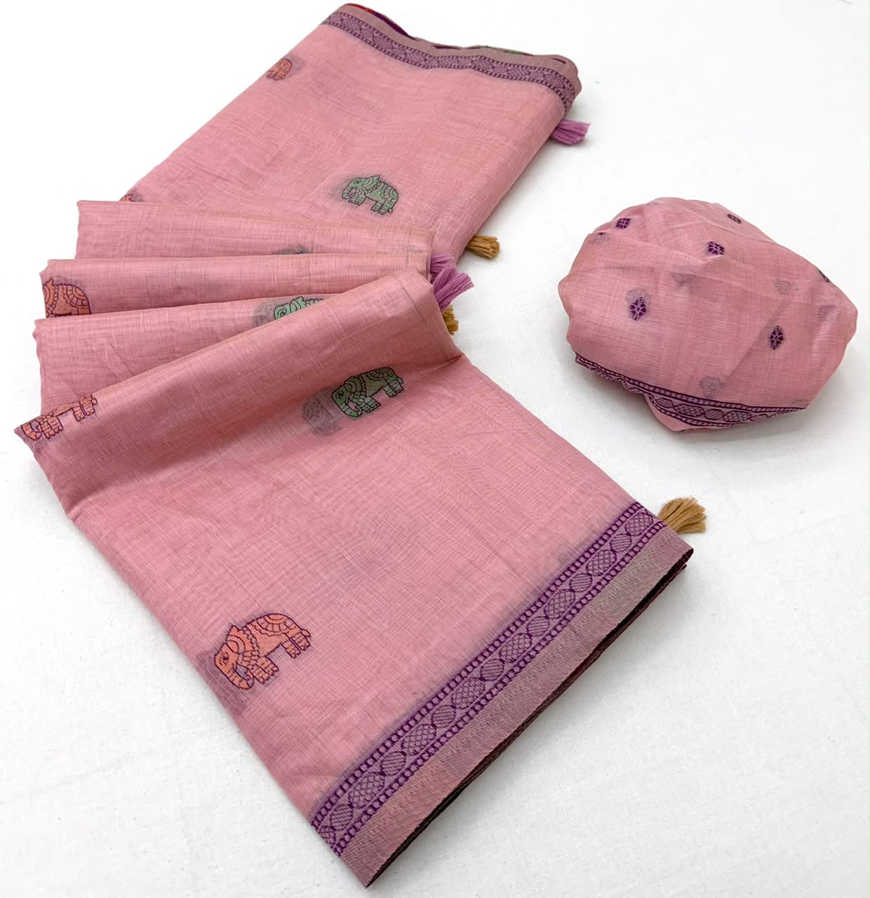 RajYog RajMata Tapti Cotton Saree with Fancy Jamdani Weaving 6 pcs set - M.R. Saree Emporium