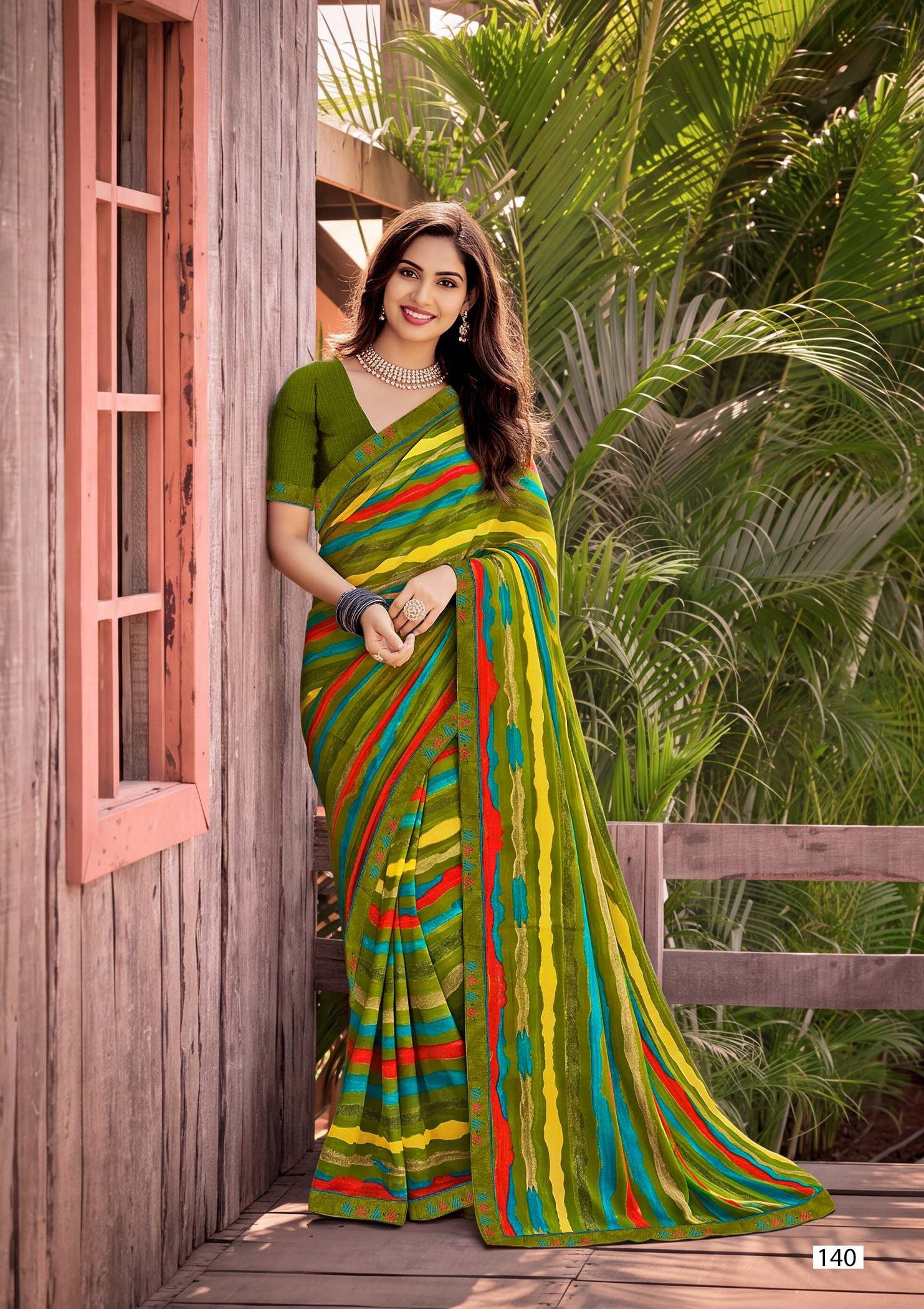 Ladorani Jasmine Designer Saree with Fancy Border 8 Pcs Set