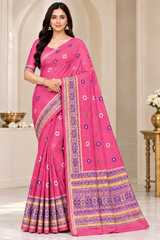 Cotton Traditional Printed Saree with Designer Woven Border - 15 Pcs Set.