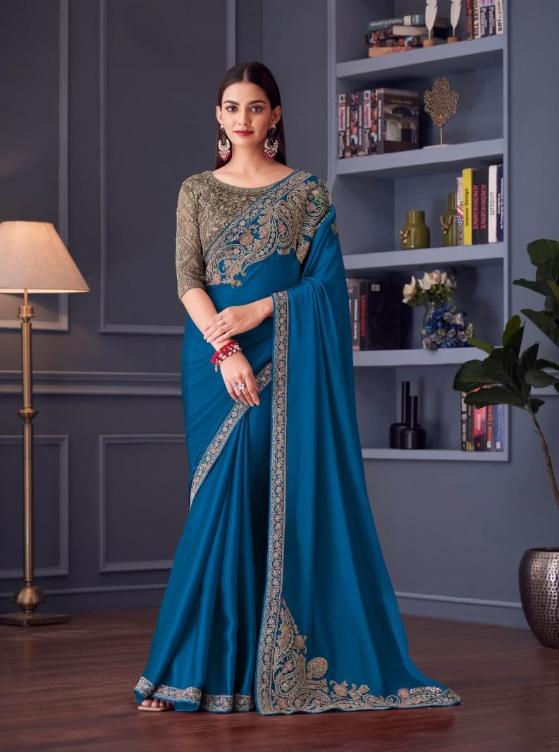 Silver Screen Edition Hits – Florence Sartin Saree with Banglori Silk Blouse (5 Pcs Set) – M.R. Saree Emporium