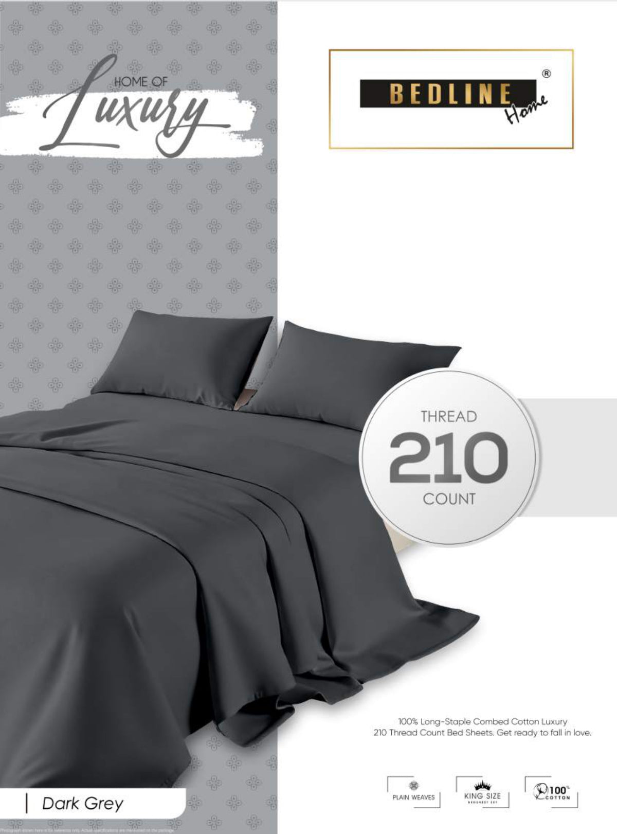 Dark Grey Plain Cotton King Size Bedsheet Set