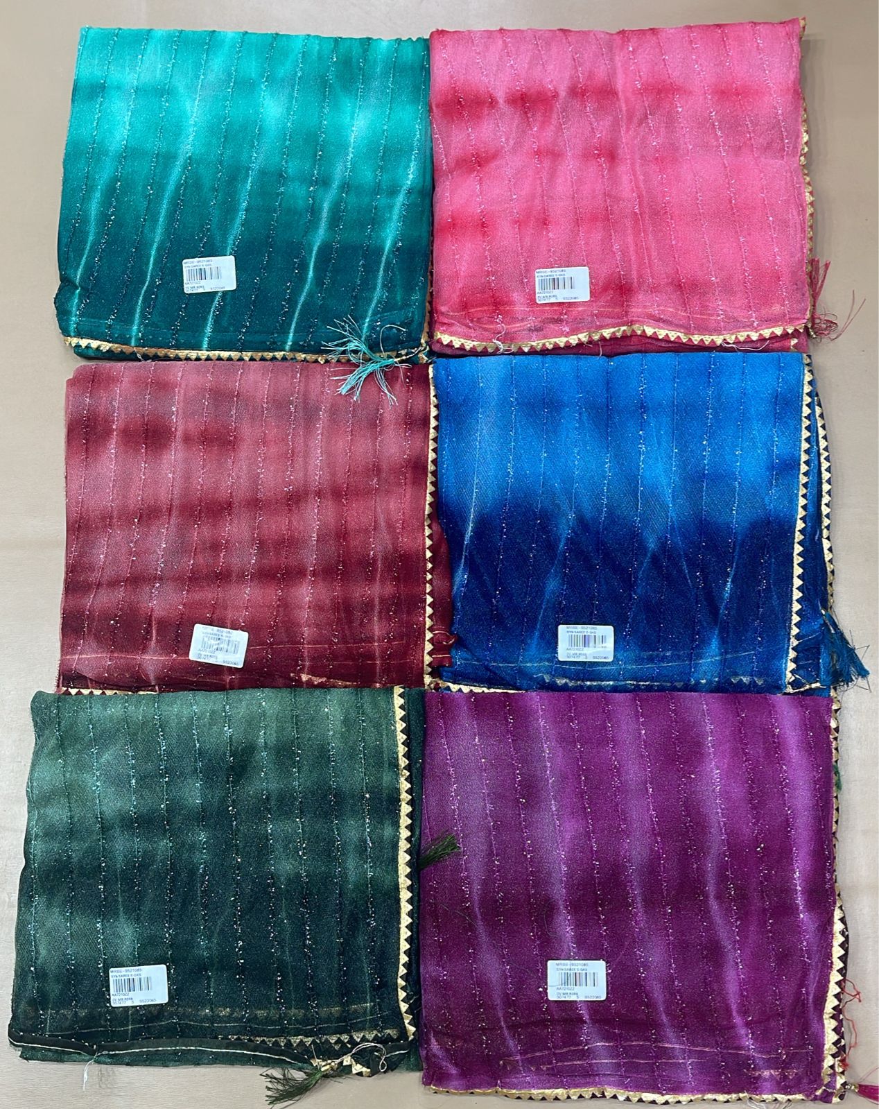 Lycra Saree with Shimmer Stripe Pattern - Lightweight Daily Wear Fancy Saree Collection (6 Colors Set) - M.R. Saree Emporium
