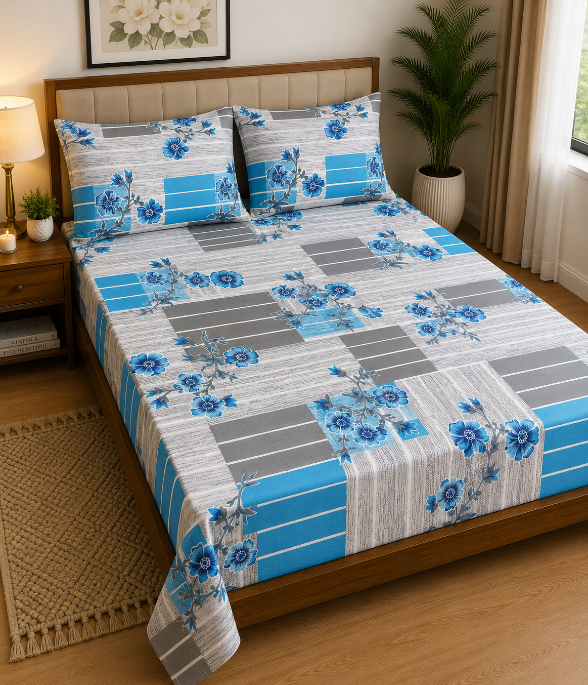 Single Size Printed Bedsheet with 2 Pillow Covers - M.R. Saree Emporium